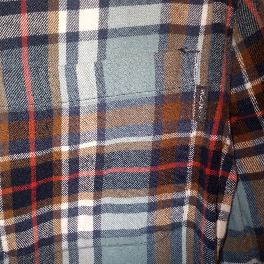 Eddie Bauer Flannel Shirts Mens Sz L Long‎ Sleeve Button Up Green Blue Plaid 2